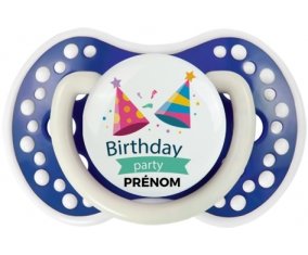Birthday party style 1 + prénom : 0/6 mois - Bleu-marine phosphorescente embout Lovi Dynamic