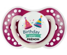 Birthday party style 1 + prénom : 0/6 mois - Fuchsia phosphorescente embout Lovi Dynamic