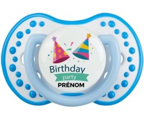 Birthday party style 1 + prénom : 0/6 mois - Blanc-bleu phosphorescente embout Lovi Dynamic