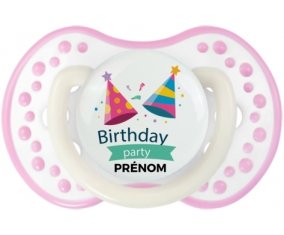 Birthday party style 1 + prénom : 0/6 mois - Blanc-rose phosphorescente embout Lovi Dynamic