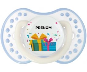 Cadeaux anniversaire style 2 + prénom : 0/6 mois - Blanc-cyan classique embout Lovi Dynamic