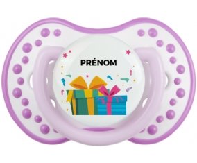 Cadeaux anniversaire style 2 + prénom : 0/6 mois - Blanc-mauve classique embout Lovi Dynamic