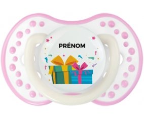 Cadeaux anniversaire style 2 + prénom : 0/6 mois - Blanc-rose phosphorescente embout Lovi Dynamic