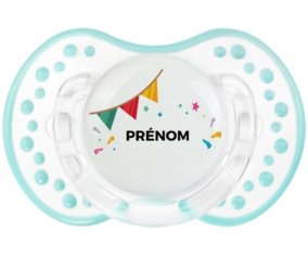 Guirlande + prénom : 0/6 mois - Retro-blanc-lagon classique embout Lovi Dynamic