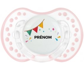 Guirlande + prénom : 0/6 mois - Retro-blanc-rose-tendre classique embout Lovi Dynamic