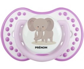 Éléphant style 5 + prénom : 0/6 mois - Blanc-mauve classique embout Lovi Dynamic