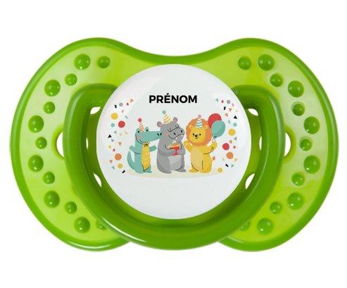 Fête d'anniversaire + prénom : 0/6 mois - Vert classique embout Lovi Dynamic