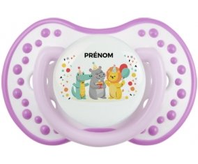 Fête d'anniversaire + prénom : 0/6 mois - Blanc-mauve classique embout Lovi Dynamic