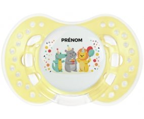 Fête d'anniversaire + prénom : 0/6 mois - Trendy-jaune classique embout Lovi Dynamic