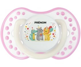 Fête d'anniversaire + prénom : 0/6 mois - Blanc-rose phosphorescente embout Lovi Dynamic