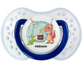 Dinosaures anniversaire + prénom : 0/6 mois - Marine-blanc-bleu classique embout Lovi Dynamic