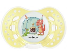Dinosaures anniversaire + prénom : 0/6 mois - Trendy-jaune classique embout Lovi Dynamic