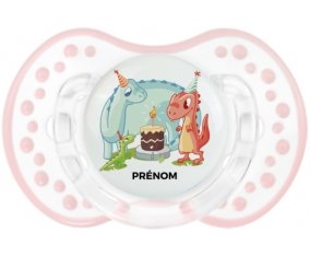Dinosaures anniversaire + prénom : 0/6 mois - Retro-blanc-rose-tendre classique embout Lovi Dynamic