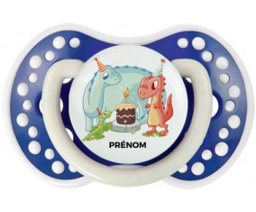 Dinosaures anniversaire + prénom : 0/6 mois - Bleu-marine phosphorescente embout Lovi Dynamic