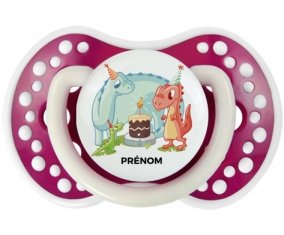 Dinosaures anniversaire + prénom : 0/6 mois - Fuchsia phosphorescente embout Lovi Dynamic