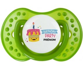 Birthday party style 2 + prénom : 0/6 mois - Vert classique embout Lovi Dynamic