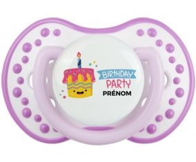 Birthday party style 2 + prénom : 0/6 mois - Blanc-mauve classique embout Lovi Dynamic