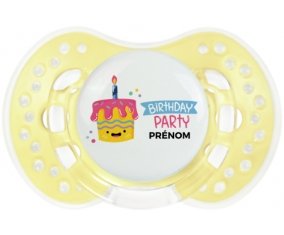Birthday party style 2 + prénom : 0/6 mois - Trendy-jaune classique embout Lovi Dynamic