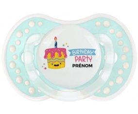 Birthday party style 2 + prénom : 0/6 mois - Retro-turquoise-lagon classique embout Lovi Dynamic