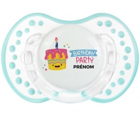 Birthday party style 2 + prénom : 0/6 mois - Retro-blanc-lagon classique embout Lovi Dynamic