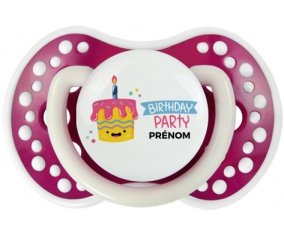 Birthday party style 2 + prénom : 0/6 mois - Fuchsia phosphorescente embout Lovi Dynamic