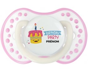 Birthday party style 2 + prénom : 0/6 mois - Blanc-rose phosphorescente embout Lovi Dynamic