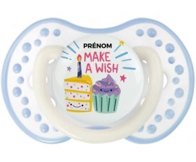 Make a wish + prénom : 0/6 mois - Blanc-cyan classique embout Lovi Dynamic
