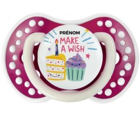 Make a wish + prénom : 0/6 mois - Fuchsia phosphorescente embout Lovi Dynamic