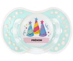 Birthday party style 3 + prénom : 0/6 mois - Retro-turquoise-lagon classique embout Lovi Dynamic