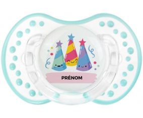 Birthday party style 3 + prénom : 0/6 mois - Retro-blanc-lagon classique embout Lovi Dynamic