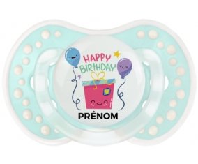 Happy birthday style 4 + prénom : 0/6 mois - Retro-turquoise-lagon classique embout Lovi Dynamic