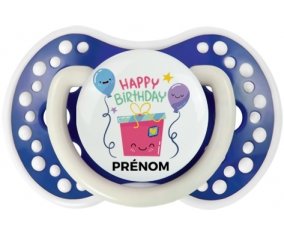 Happy birthday style 4 + prénom : 0/6 mois - Bleu-marine phosphorescente embout Lovi Dynamic