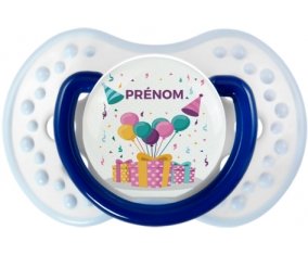 Happy birthday style 5 + prénom : 0/6 mois - Marine-blanc-bleu classique embout Lovi Dynamic