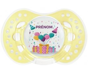 Happy birthday style 5 + prénom : 0/6 mois - Trendy-jaune classique embout Lovi Dynamic