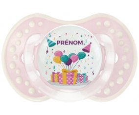 Happy birthday style 5 + prénom : 0/6 mois - Retro-rose-tendre classique embout Lovi Dynamic