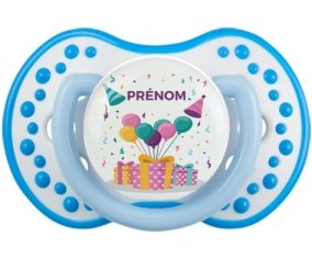 Happy birthday style 5 + prénom : 0/6 mois - Blanc-bleu phosphorescente embout Lovi Dynamic