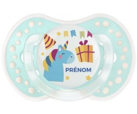 Licorne anniversaire + prénom : 0/6 mois - Retro-turquoise-lagon classique embout Lovi Dynamic
