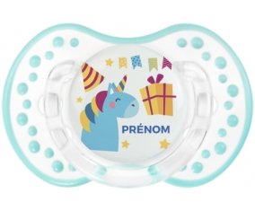 Licorne anniversaire + prénom : 0/6 mois - Retro-blanc-lagon classique embout Lovi Dynamic