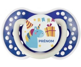 Licorne anniversaire + prénom : 0/6 mois - Bleu-marine phosphorescente embout Lovi Dynamic