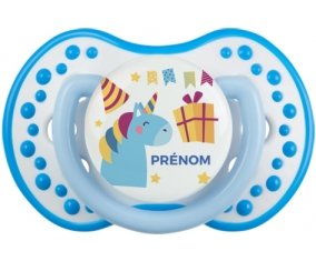 Licorne anniversaire + prénom : 0/6 mois - Blanc-bleu phosphorescente embout Lovi Dynamic