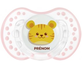 Tigre style 3 + prénom : 0/6 mois - Retro-blanc-rose-tendre classique embout Lovi Dynamic