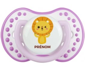 Lion style 4 + prénom : 0/6 mois - Blanc-mauve classique embout Lovi Dynamic