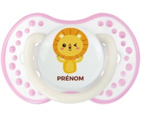 Lion style 4 + prénom : 0/6 mois - Blanc-rose phosphorescente embout Lovi Dynamic