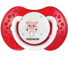 Cochon + prénom : 0/6 mois - Blanc-rouge classique embout Lovi Dynamic