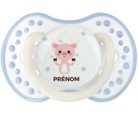 Cochon + prénom : 0/6 mois - Blanc-cyan classique embout Lovi Dynamic