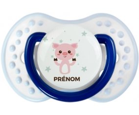 Cochon + prénom : 0/6 mois - Marine-blanc-bleu classique embout Lovi Dynamic