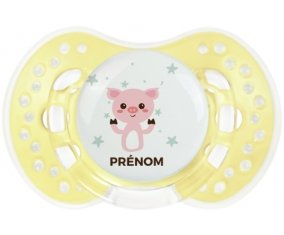 Cochon + prénom : 0/6 mois - Trendy-jaune classique embout Lovi Dynamic