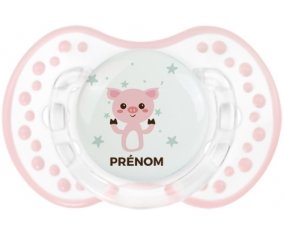 Cochon + prénom : 0/6 mois - Retro-blanc-rose-tendre classique embout Lovi Dynamic