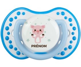 Cochon + prénom : 0/6 mois - Blanc-bleu phosphorescente embout Lovi Dynamic
