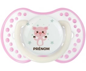 Cochon + prénom : 0/6 mois - Blanc-rose phosphorescente embout Lovi Dynamic